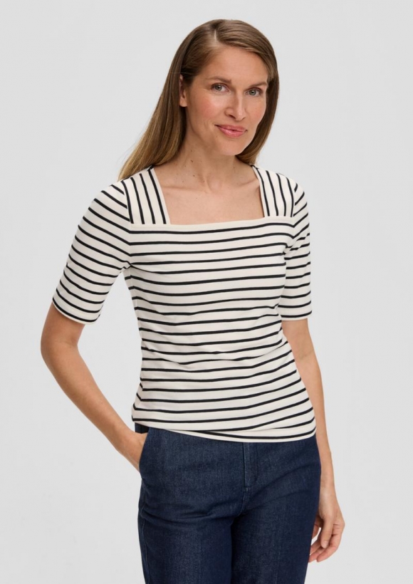 s.Oliver T-Shirt mit Karree-Ausschnitt - ecru