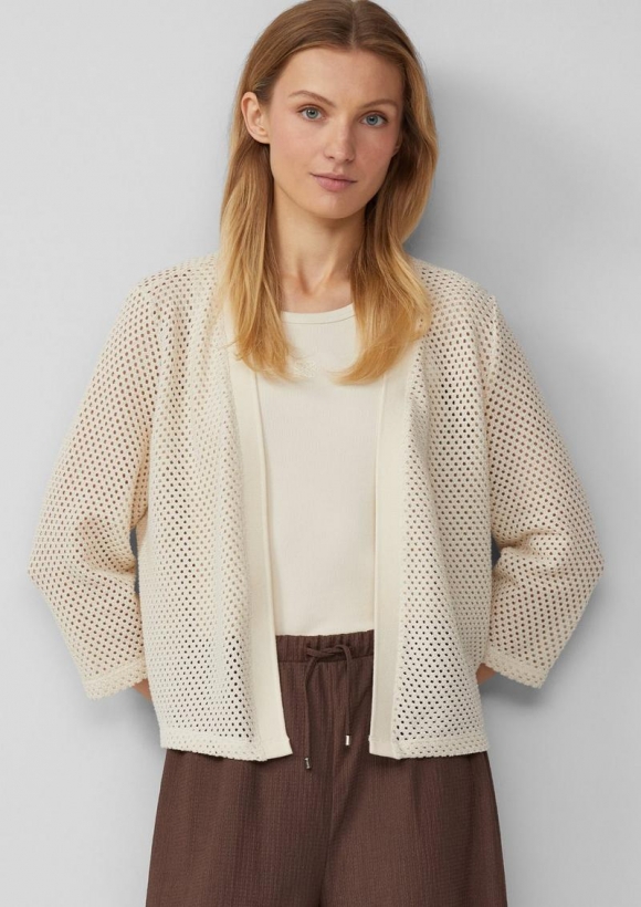 s.Oliver Transparenter Cardigan aus Ajourjersey - champagner