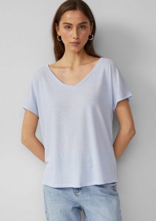s.Oliver Locker geschnittenes T-Shirt aus Leinenmix - hellblau