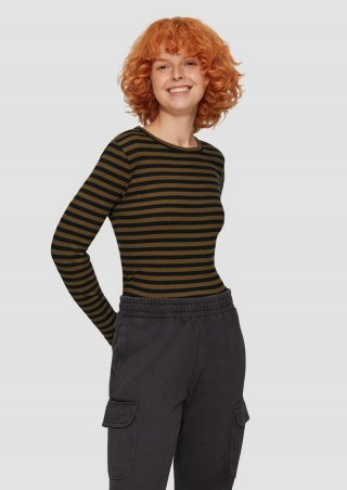 s.Oliver Geripptes Longsleeve im Slim Fit - schwarz