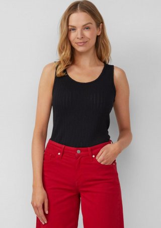 s.Oliver Semitransparentes Slim-Fit-Top aus Ajour-Rippe - schwarz