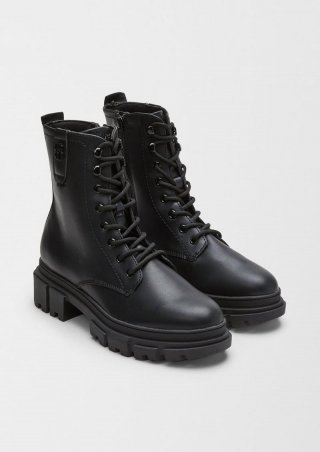 s.Oliver Schnürboots in Leder-Optik - schwarz