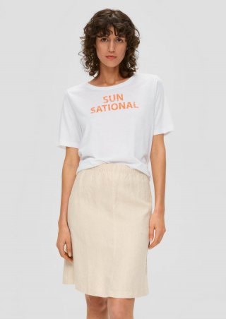s.Oliver T-Shirt mit Frontprint und Flammgarn-Struktur - weiß