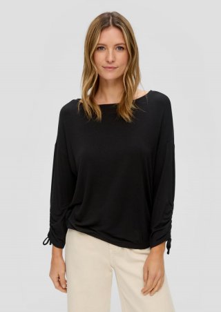 s.Oliver Langarmshirt mit Raffung an den Ärmeln - schwarz
