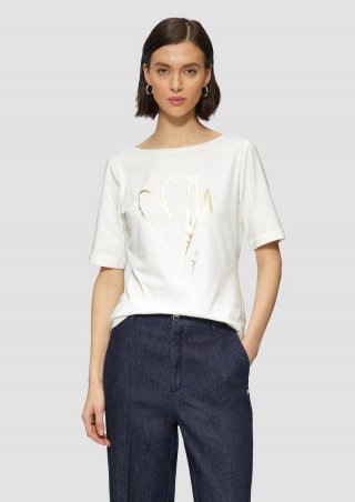 s.Oliver T-Shirt aus Baumwollmix mit Metallic-Print - ecru