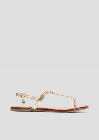 s.Oliver Leder-Sandalen mit Riemchen und Logo-Detail - champagner