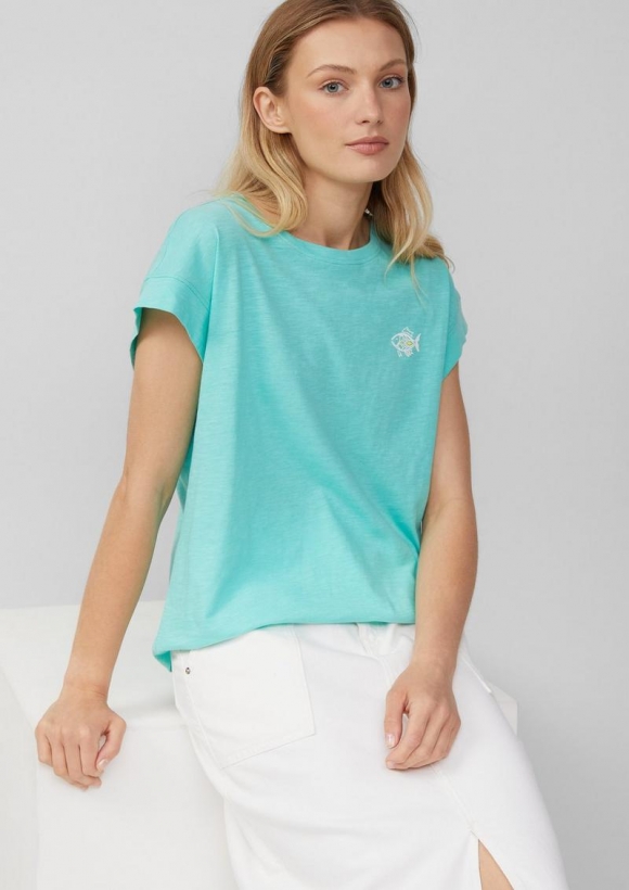 s.Oliver T-Shirt im Relaxed Fit mit kleinem Artwork - helles türkis