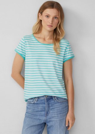 s.Oliver T-Shirt mit Rollkanten und Flammgarnstruktur - türkis