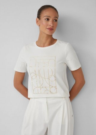 s.Oliver Jersey-T-Shirt mit glänzendem Frontprint - ecru