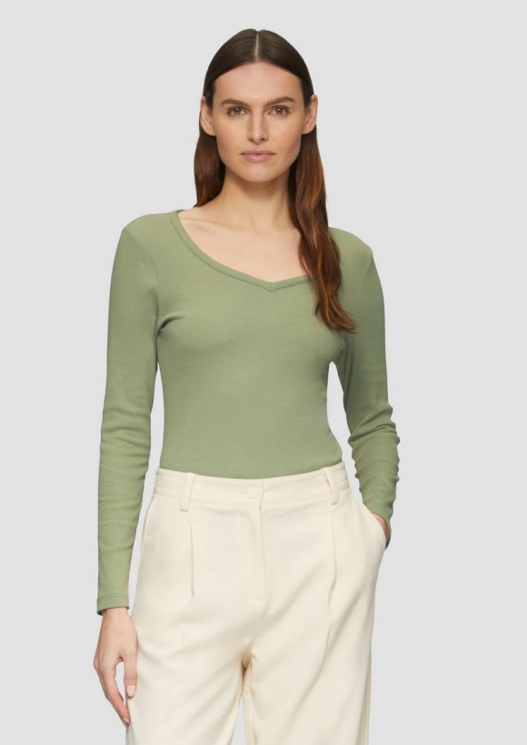 s.Oliver Feines Jersey-Longsleeve mit Rippstruktur - salbeigrün
