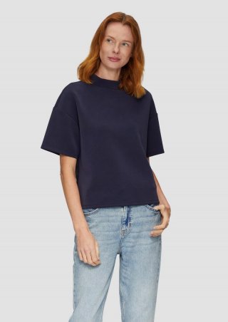 s.Oliver T-Shirt aus Scuba mit Logo-Tape im Relaxed Fit - navy