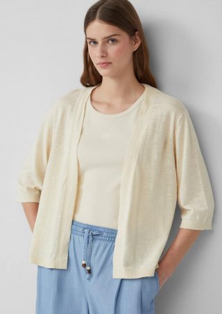 s.Oliver Feinstrickcardigan aus Baumwolle mit 3/4-Ärmeln - natur