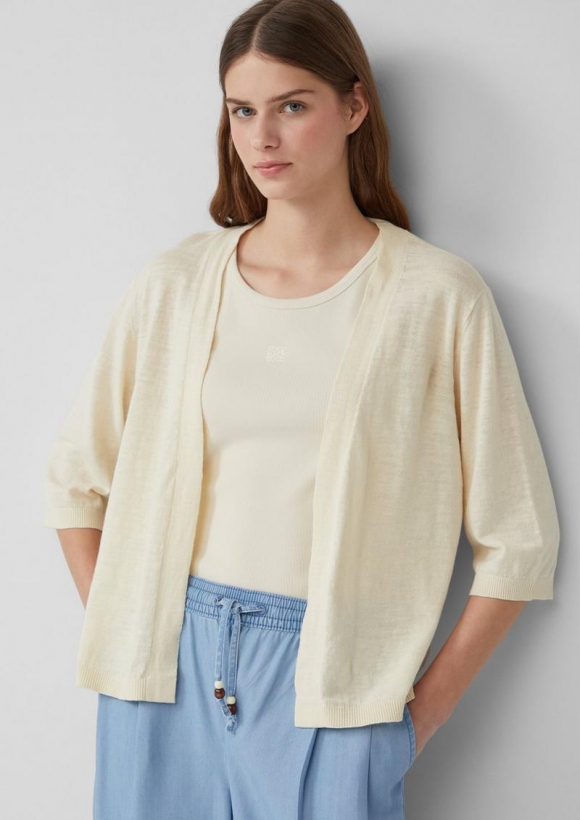 s.Oliver Feinstrickcardigan aus Baumwolle mit 3/4-Ärmeln - natur