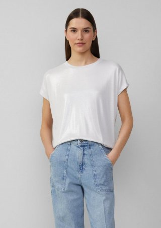 s.Oliver Schimmerndes T-Shirt mit Ripp-Struktur - weiß