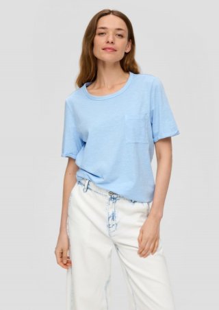 s.Oliver Meliertes T-Shirt mit fixiertem Ärmel-Umschlag und Brusttasche - himmelblau