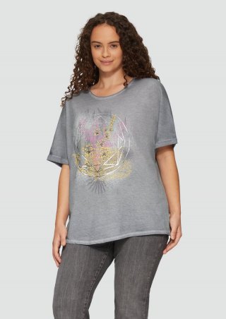 s.Oliver Oversize-Shirt mit Rundhalsausschnitt und Frontprint - grau