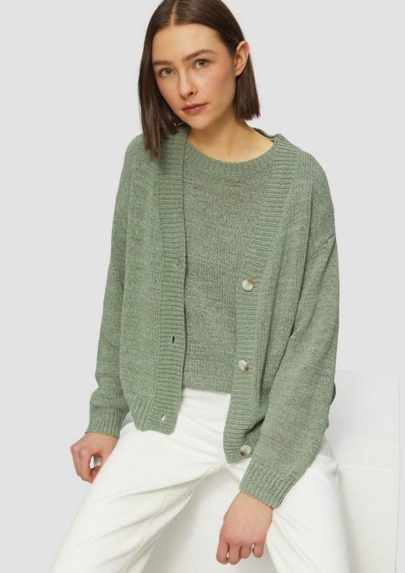 s.Oliver Strickjacke im Relaxed Fit mit Knöpfen - salbeigrün