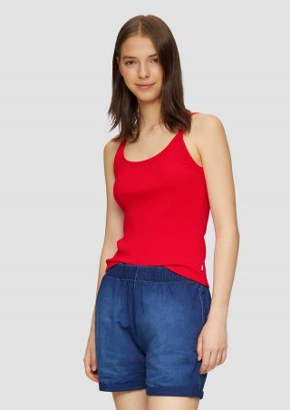 s.Oliver Verkürztes Slim-Fit-Top mit Rippstruktur - chilirot