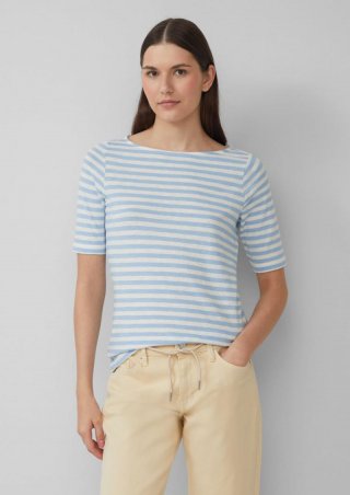 s.Oliver Gestreiftes T-Shirt im Slim Fit mit Flammgarnstruktur - hellblau