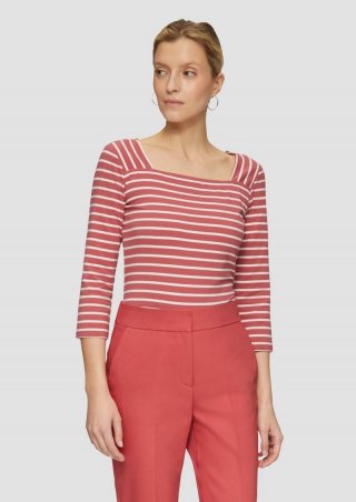s.Oliver Gestreiftes Shirt im Slim Fit mit 3/4-Arm - pink