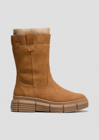 s.Oliver Stiefel in Veloursleder-Optik - hellbraun
