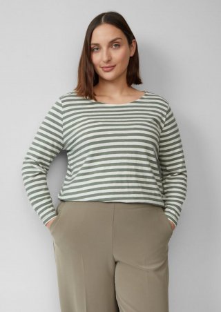 s.Oliver Geringeltes Langarmshirt aus Flammgarn mit Crew Neck - hellgrün