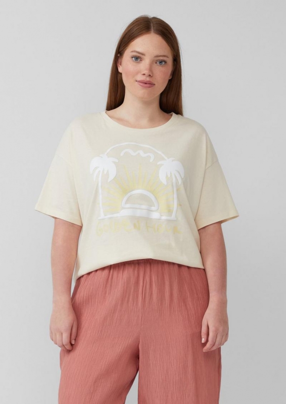 s.Oliver Baumwollshirt mit Frontprint - beige