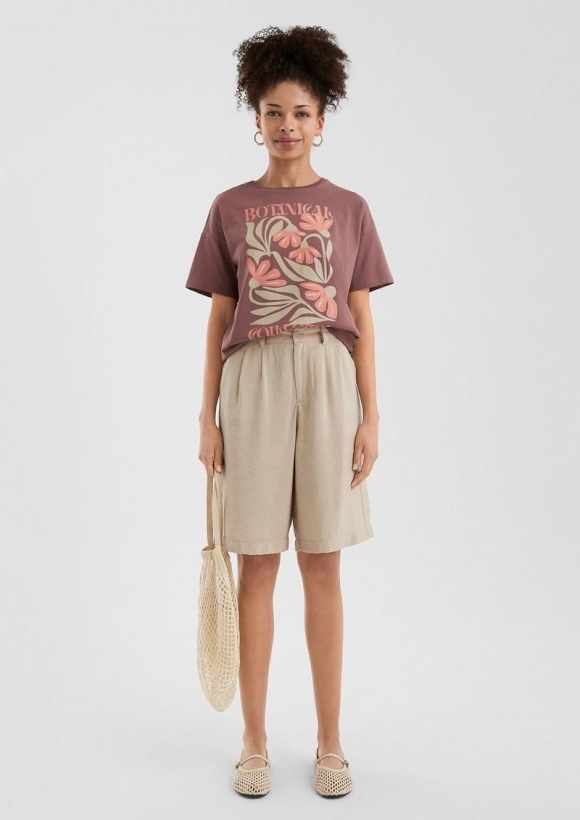 s.Oliver Baumwollshirt mit überschnittener Schulter - aubergine