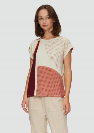 s.Oliver T-Shirt im Fabricmix mit All-over-Print auf der Front - beige