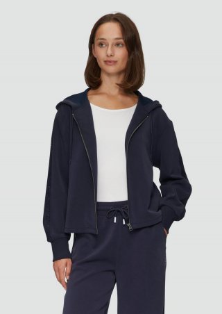 s.Oliver Scuba-Sweatjacke mit Kapuze und Logo-Tape - navy