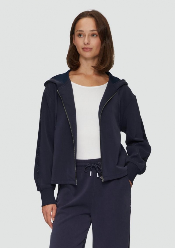 s.Oliver Scuba-Sweatjacke mit Kapuze und Logo-Tape - navy