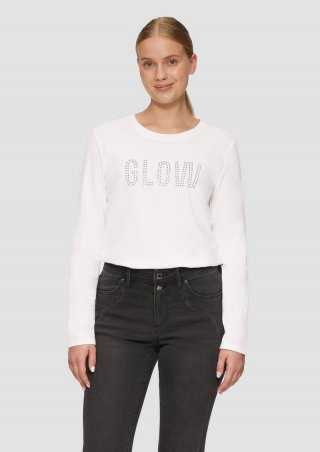 s.Oliver Weiches Jerseyshirt mit Frontprint und Schmucksteinen - creme