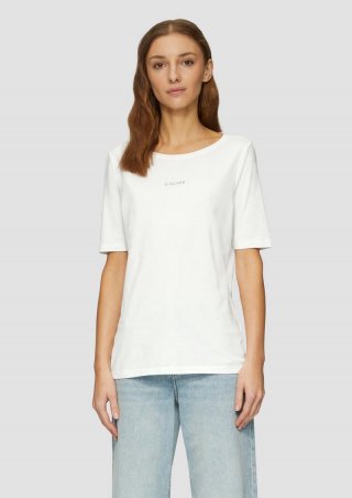 s.Oliver Elastisches T-Shirt mit Logo-Print - ecru