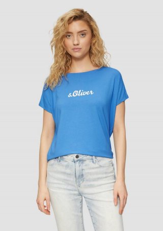s.Oliver Fließendes Jersey-Shirt mit Artwork und überschnittenen Schultern - royalblau