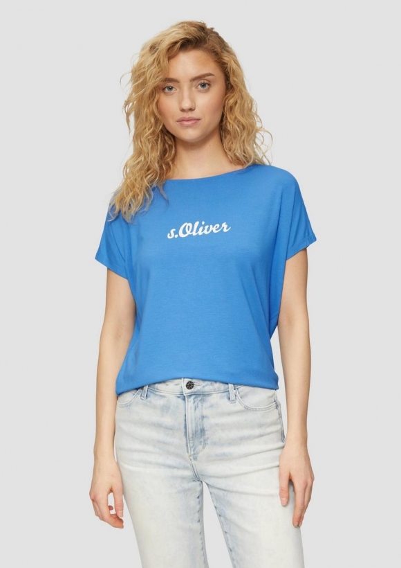s.Oliver Fließendes Jersey-Shirt mit Artwork und überschnittenen Schultern - royalblau