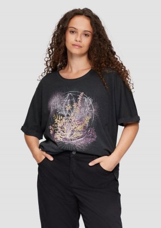 s.Oliver Oversize-Shirt mit Rundhalsausschnitt und Frontprint - schwarz