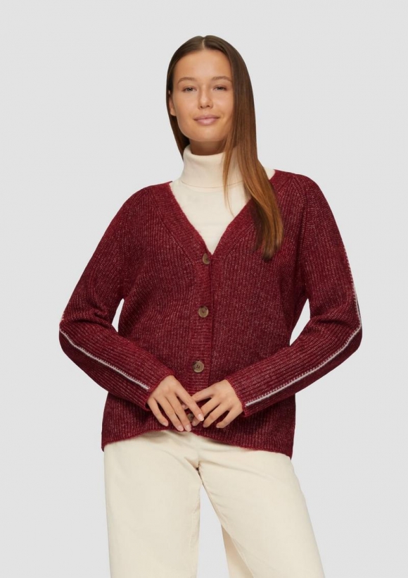 s.Oliver Strickjacke aus Wollmix mit Kontrast-Details - rubinrot