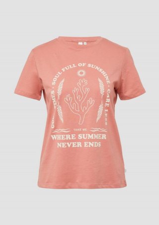 s.Oliver Baumwoll T-Shirt mit Frontprint - papaya