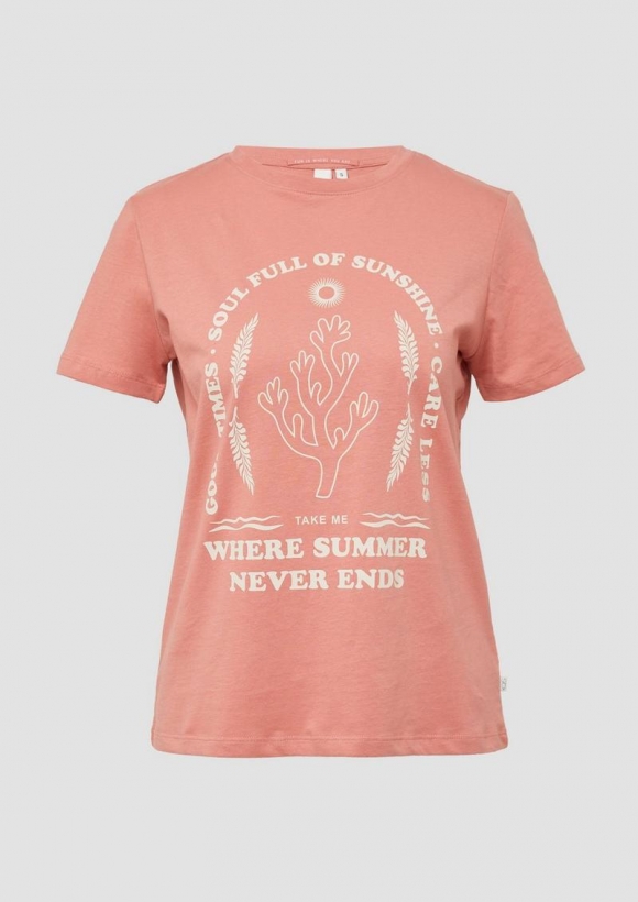 s.Oliver Baumwoll T-Shirt mit Frontprint - papaya