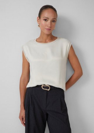 s.Oliver Lässige Viskose-Bluse mit überschnittenen Schultern - beige
