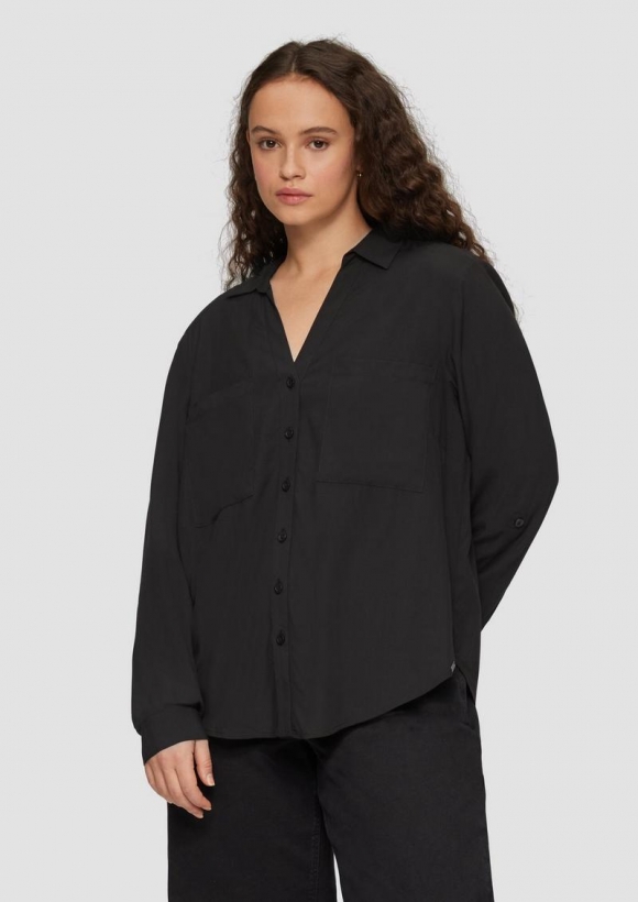 s.Oliver Viskosebluse mit Turn-up und aufgesetzten Taschen - schwarz