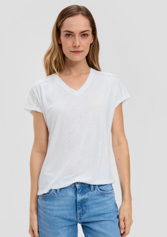 s.Oliver Jersey-T-Shirt im Relaxed Fit mit Spitzendetails - weiß