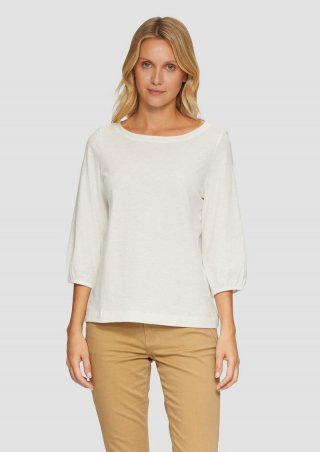 s.Oliver Baumwollshirt mit U-Boot-Ausschnitt - creme