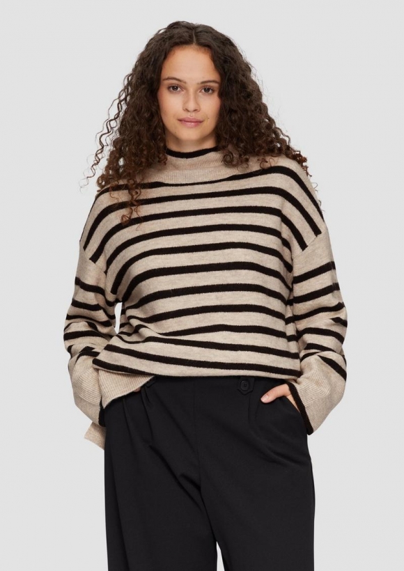 s.Oliver Weicher Oversized Strickpullover mit Streifen - helles beige