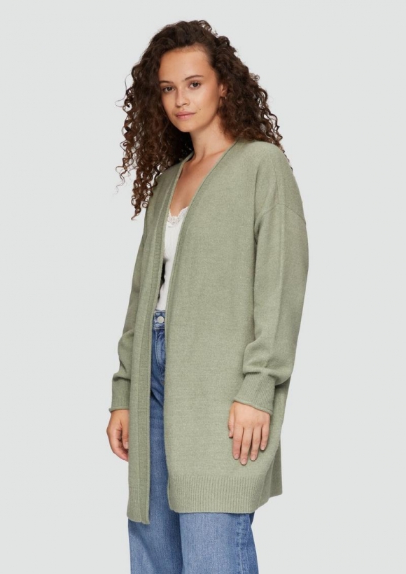 s.Oliver Weiche Strickjacke mit Rollkante - salbeigrün