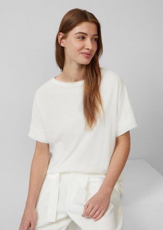 s.Oliver Gewaschenes T-Shirt mit Ziernähten im Relaxed Fit - ecru