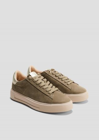 s.Oliver Sneaker aus Ledermix mit Metallic-Detail - olivgrün
