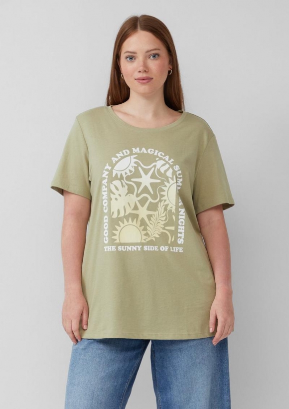 s.Oliver Baumwoll T-Shirt mit Frontprint - salbeigrün