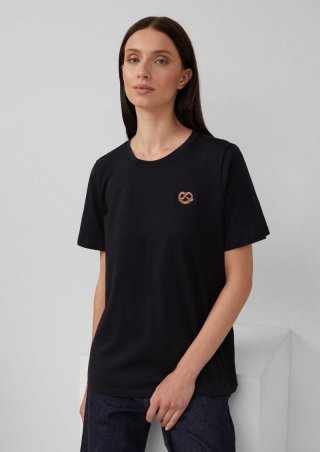 s.Oliver Baumwollshirt mit Stickerei | Volksfest - schwarz