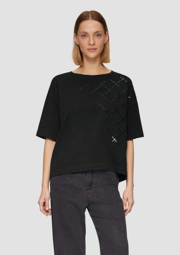 s.Oliver T-Shirt mit dekorativem Paillettenbesatz - schwarz